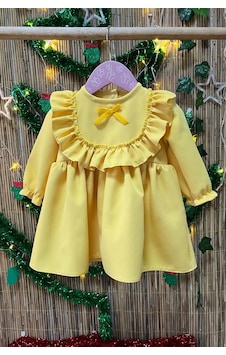Fırfırlı Sarı Krep Kız Çocuk Bebek Doğum Günü Özel Gün Güneş Elbise 001 Fırfırlı Sarı Krep Kız Çocuk Bebek Doğum Günü Özel Gün Güneş Elbise 001
