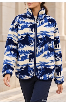 Polo State Kadın Etnik Desenli Dik Yaka Fermuarlı Peluş Ceket Mavi Polo State Kadın Etnik Desenli Dik Yaka Fermuarlı Peluş Ceket Mavi