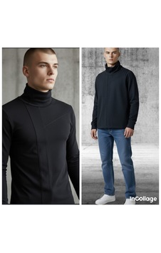Black Steel Balıkçı Yaka Erkek Sweatshırt Siyah