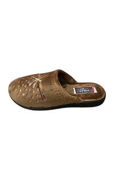 Polisa Kadın Ev İçi Kadife Terlik Camel Siyah Pullu - 820458060 Camel Siyah Pullu