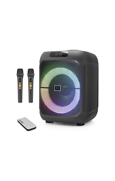 Çift Karaoke Mikrofonlu Bluetooth Hoparlör Fm Radyo 20w 8 İnç Rgb Kumandalı Siyah Ndr1745 Çift Karaoke Mikrofonlu Bluetooth Hoparlör Fm Radyo 20w 8 İnç Rgb Kumandalı Siyah Ndr1745