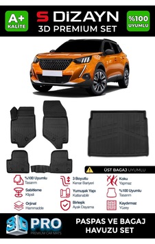 S-dizayn Peugeot 2008 3d Pro Havuzlu Paspas Ve Üst Bagaj Havuzu Seti 2'li Set 2019-2023 A+ Kalite
