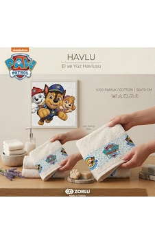 Taç Paw Patrol Lisanslı %100 Pamuk Çocuk El Havlusu 50x70 Cm Mavi Beyaz