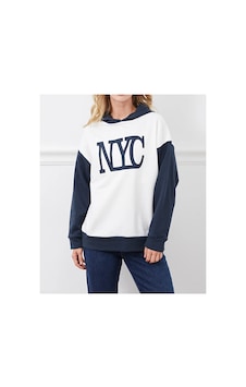 Tex Republic Kadın Baskılı Kapüşonlu Nyc Baskılı Oversize Üç İplik Sweat Siyah - Yeşil Tex Republic Kadın Baskılı Kapüşonlu Nyc Baskılı Oversize Üç İplik Sweat Siyah - Yeşil