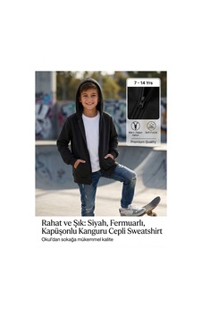 Erdem Kıds Unisex Kız Erkek Çocuk Basic 3 İplik Şardonsuz Fermuarlı Kanguru Cepli Kapüşonlu Pamuk Sweatshirt Hırka Siyah Siyah Erdem Kıds Unisex Kız Erkek Çocuk Basic 3 İplik Şardonsuz Fermuarlı Kanguru Cepli Kapüşonlu Pamuk Sweatshirt Hırka Siyah Siyah