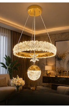 Kumandalı 3 Renk Işıklı Modern Sarkıt Led Avize Krom Kasa Salon,oda ,mutfak ,hol Gold 1
