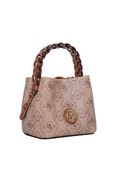 Levidor Monogram Baskılı Örme Kulp Detaylı Küçük Boy Kadın El Çantası Camel Levidor Monogram Baskılı Örme Kulp Detaylı Küçük Boy Kadın El Çantası Camel