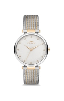 Ferro F2822c-1089-d Quartz Hasır Altın/gri 33 Mm Kadın Kol Saati Gri