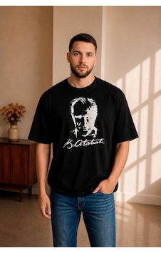 Sngl Tekstil Erkek Oversize Penye Atatürk Baskılı Tişört S-m-l-xl-2xl Siyah Sngl Tekstil Erkek Oversize Penye Atatürk Baskılı Tişört S-m-l-xl-2xl Siyah