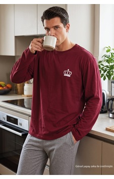Siyah İnci Nakışlı Pamuklu Likralı Örme Pijama Takım 26241801 bordo Siyah İnci Nakışlı Pamuklu Likralı Örme Pijama Takım 26241801 bordo