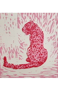 Özgün Baskı - Pembe Leopar Resmi - Linolyum Özgün Baskı - Pembe Leopar Resmi - Linolyum