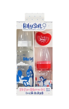 Baby Soft 2 Lı Cam Bıberon Set-emzık Hedıyelı - Kırmızı Baby Soft 2 Lı Cam Bıberon Set-emzık Hedıyelı - Kırmızı