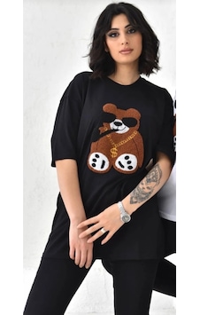 Unisex Sevgili Kombini Çift Unicex Peluş Tişört Siyah Unisex Sevgili Kombini Çift Unicex Peluş Tişört Siyah