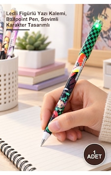 1 Adet Anime Figür Tükenmez Kalem Ledli Figürlü Yazı Kalemi, Ballpoint Pen, Sevimli Karakter Tasarımlı