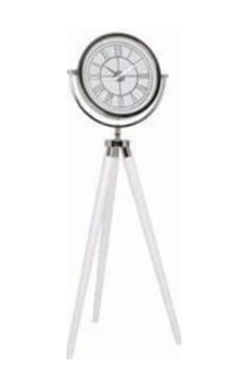 Tripod Saat Krom Beyaz Modern Dekoratif Masa Saati Şık Tasarım Ev Ofis Uyumlu Gri