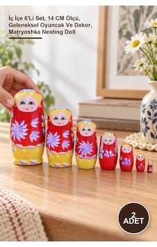 2 Adet Ahşap Matruşka İç İçe 6'li Set, 14 Cm Ölçü, Geleneksel Oyuncak Ve Dekor, Matryoshka Nesting Doll 2 Adet Ahşap Matruşka İç İçe 6'li Set, 14 Cm Ölçü, Geleneksel Oyuncak Ve Dekor, Matryoshka Nesting Doll