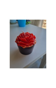 Altın Varaklı Kırmızı Siyah Şakayık Mum Kırmızı