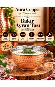 Bakır Ayran Tası Ve Bardak 200 Ml Dövme Kulplu Bakır Ayran Tası Ve Bardak 200 Ml Dövme Kulplu