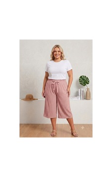 Eyfuze Kadın Büyük Beden Bürümcük Kumaş Bol Paça Beli Lastikli Kapri Pantolon Pembe Eyfuze Kadın Büyük Beden Bürümcük Kumaş Bol Paça Beli Lastikli Kapri Pantolon Pembe