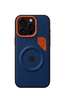Apple iPhone 16 Pro Max Uyumlu Metal Tuşlu Magsafe Soğutma Izgaralı Vegan Deri Kılıf Ram Serisi Lacivert