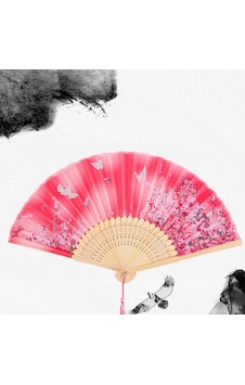 Beluga Yelpaze Bambu Vintage Pembe Kelebekli Çiçekli Şık Püsküllü Japon Yelpaze 0266 Beluga Yelpaze Bambu Vintage Pembe Kelebekli Çiçekli Şık Püsküllü Japon Yelpaze 0266