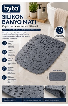 Silikon Kaydırmaz Banyo Matı 68x35 Cm Vantuzlu Duş Ve Küvet Matı Gri