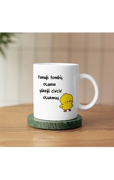 Yanağı Tombiş Olanın Yüreği Civciv Olurmuş Baskılı Seramik Kahve Çay Kupası Beyaz