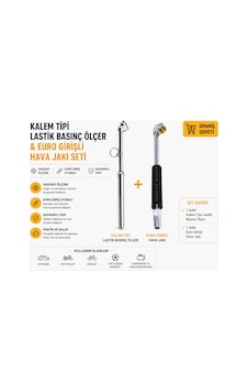 Kalem Tipi Lastik Basınç Ölçer + Euro Girişli Hava Jakı Seti