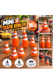 Mini Trafik Konisi 16'lı Set 3 Cm İstiflenebilir Maket Ve Oyuncak Araba Aksesuarı