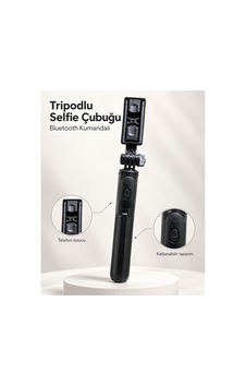 Fotoğraf Ve Video Çekimleri İçin Kablosuz Kumandalı Telefon Selfie Çubuğu Siyah Fotoğraf Ve Video Çekimleri İçin Kablosuz Kumandalı Telefon Selfie Çubuğu Siyah