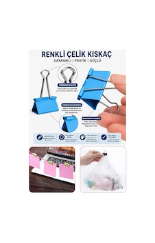 Renkli Çelik Kıskaç Klips 32 Mm 12 Adet Evrak Mandalı Renkli Metal Mandal Binder Clips Kıskaç 120 Sayfa Kapasiteli