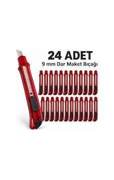 24 Adet 9 Mm Dar Plastik Maket Bıçağı Kırılabilir Uçlu, Sürgülü Kırmızı Kesici 24 Adet 9 Mm Dar Plastik Maket Bıçağı Kırılabilir Uçlu, Sürgülü Kırmızı Kesici