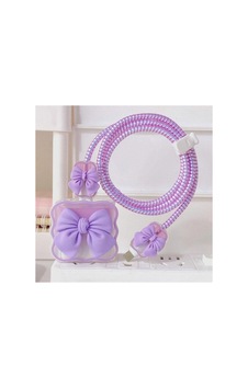Lila Kurdele Şarj Aleti Kılıfı, Şarj Kablosu Örme Aparatı, Toparlayıcı Iphone 18w/20w İle Uyumlu Sku: Zeusb0ddcjfycs 0240-beyaz-şekilli-48cm