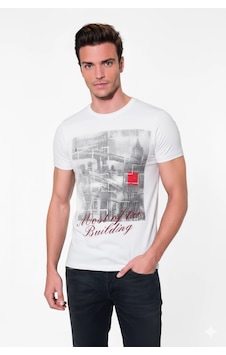 Alfa Aksesuar 03 Berrak Erkek Köprü Baskılı T-shirt 1047 Beyaz