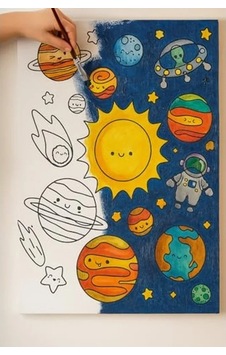 Resimli Tuval Boyama Seti, 25x35 Cm, 6 Renk Akrilik Boya İle Eğlenceli