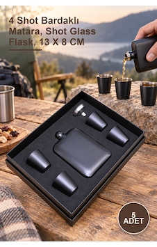 5 Adet Shot Bardaklı Matara Seti 4 Shot Bardaklı Matara, Shot Glass Flask, 13 X 8 Cm 5 Adet Shot Bardaklı Matara Seti 4 Shot Bardaklı Matara, Shot Glass Flask, 13 X 8 Cm