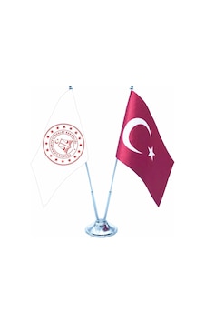 Masa Üstü Adalet Bakanlığı Bayrağı Türk Bayrağı İkili Krom Direk