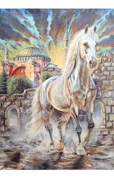 İstanbul Ayasofya Ve Beyaz At El Yapımı Akrilik Tablo 98x100 Cm