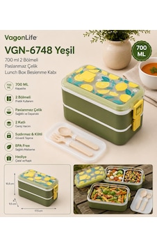 Vagonlife Vgn-6748 Yeşil 700 Ml 2 Katlı Paslanmaz Çelik Lunch Box Beslenme Kabı Çok Renkli Vagonlife Vgn-6748 Yeşil 700 Ml 2 Katlı Paslanmaz Çelik Lunch Box Beslenme Kabı Çok Renkli