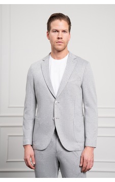 Morven Erkek Gri Poliviskon Trend Örme Çizgili Slim Fit Mono Yaka Takım Elbise 25ms001013100 Gri