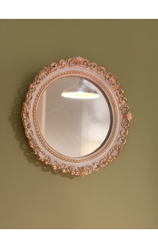 Dantel Kabartmalı Yuvarlak Duvar Aynası Beyaz & Eskitme Altın 28 Cm Naturel Dantel Kabartmalı Yuvarlak Duvar Aynası Beyaz & Eskitme Altın 28 Cm Naturel