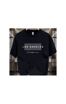 Caddemia Şık Gündelik Bol Los Angeles Desenli Baskılı Yuvarlak Yakalı Kısa K Siyah 2XL Caddemia Şık Gündelik Bol Los Angeles Desenli Baskılı Yuvarlak Yakalı Kısa K Siyah 2XL