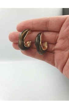 Akrilik Acı Kahve Gold Detaylı Retro Küpe Kahverengi