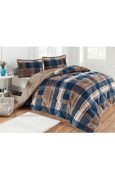 Merinos Comforter Rida Indigo Çift Kişilik Yorgan Seti Kahverengi Lacivert Kahverengi - Lacivert