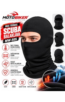 Motiva Scuba Elastik İnce Termal Motosiklet Bisiklet Outdoor Taktik Askeri Maske Balaklava Siyah Mw505