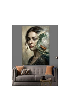 Dalgalı Saçlı Ve Hüzünlü Kadın Yağlı Boya Dokulu Kanvas Tablo Canvas Tablosu