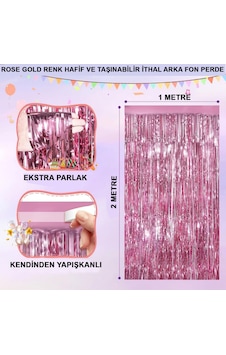 Rose - 918 - Gold Renk Ekstra Metalize Parlak Saçaklı Arka Fon Perde İthal A Kalite - Csmo-tex - 1x2 Metre Tüm Yaşlar