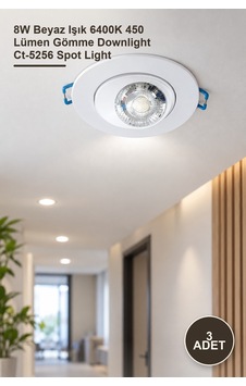 3 Adet Ct-5256b Led Spot Armatür 8w Beyaz Işık 6400k 450 Lümen Gömme Downlight Ct-5256 Spot Light