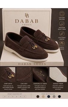 Dabab Shoes Lupy Kadın Acı Kahve Süet Loafer Ayakkabı Gold Aksesuarlı Ortopedik Rahat Taban Casual Babet Kahverengi