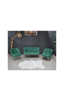 Kolsuz Çay Seti 2+1+1 Balkon Ofis Cafe Bahçe Koltuk Takımı Krom Metal Ayak Su Yeşili Su Yeşili